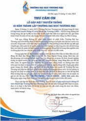 THƯ CẢM ƠN LỄ GẶP MẶT TRUYỀN THỐNG 65 NĂM THÀNH LẬP TRƯỜNG ĐẠI HỌC THƯƠNG MẠI