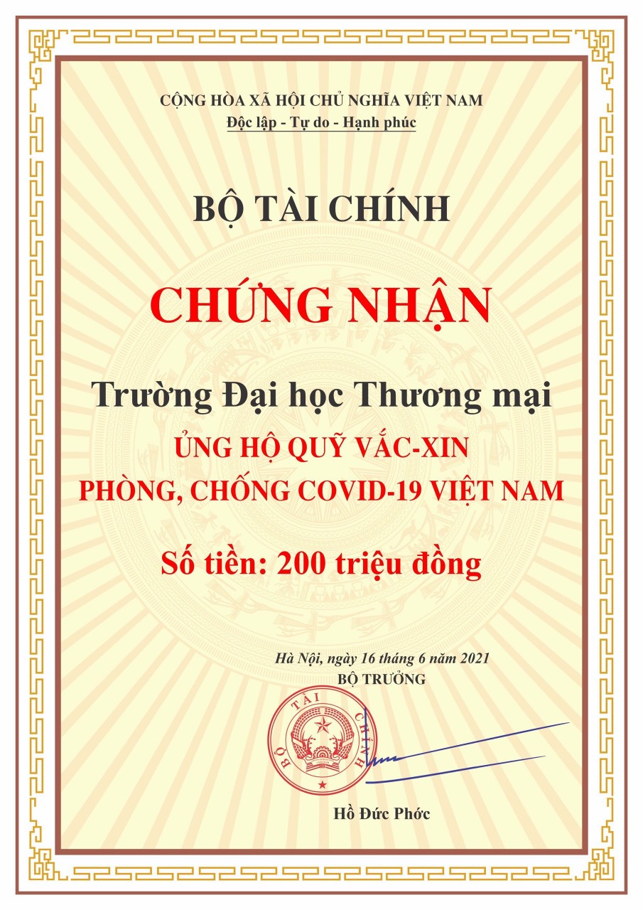 1 Trường Đại học Thương mại ủng hộ Quỹ Vắc xin phòng, chống Covid 19